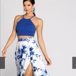 TWO PIECE SATIN & CREPE DRESS